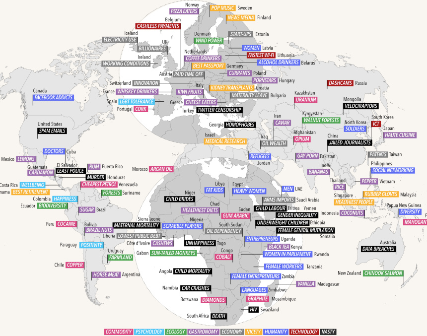 Инфографика: чем знамениты страны мира одним словом (1)